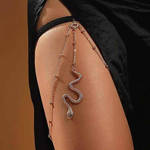 Atentuyi Punk Schlange Bein Kette Perlen Oberschenkel Kette Gold Oberschenkel Bein Kette Elastische Geschirr Bikini Schlange Körper Kette Strand Boho Perlen Oberschenkel Schmuck Für Frauen Mädchen von Atentuyi