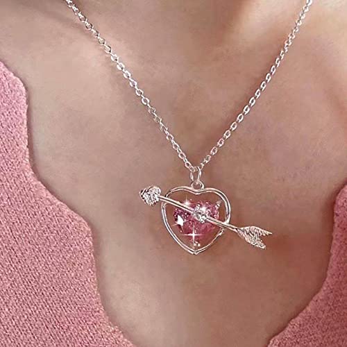 Atentuyi Rosa Kristall Herz Anhänger Halskette Silber Doppelherz Halskette Strass Herz Choker Cz Pfeil Halskette Cz Herz Geburtsstein Halskette Schmuck Für Frauen Und Teenager Mädchen von Atentuyi