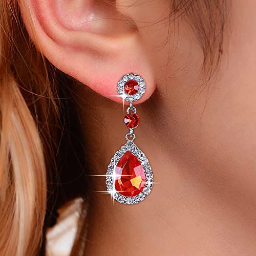 Atentuyi Rote Kristall Ohrringe Silber Rubin Ohrringe Rot Tropfen Ohrringe Rot Cz Kristall Ohrringe Cubic Zirkonia Ohrringe Braut Hochzeit Ohrringe Schmuck Für Frauen Und Mädchen von Atentuyi