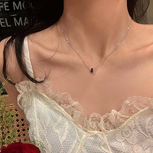 Atentuyi Runder Solitär Anhänger Halskette Silber Dünne Kette Choker Zierliche Halskette Schwarze Lünette Halskette Schwarze Anhänger Halskette Kasten Kette Halskette Schmuck Für Frauen Und Mädchen von Atentuyi