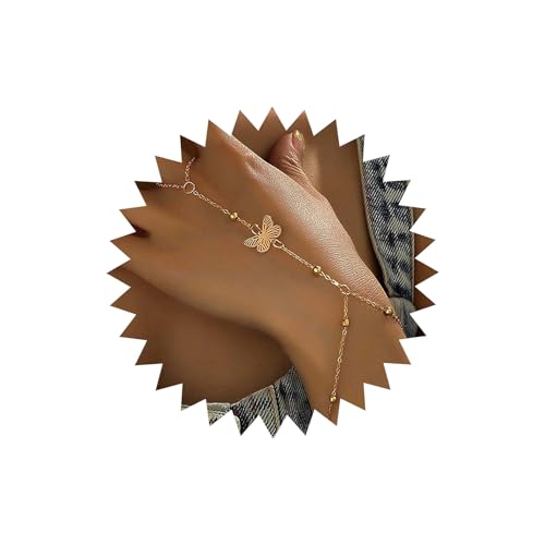 Atentuyi Schmetterling Finger Ring Armband Gold Handkette Boho Sklaven Armband Perlen Handgeschirr Schmuck Hochzeits Accessoires Für Frauen Und Mädchen von Atentuyi