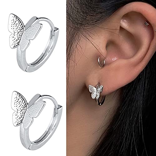 Atentuyi Silber Schmetterling Huggie Hoop Ohrringe - Hochwertige Legierung, Hypoallergen, Leicht, Post Fassung, Kein Edelstein, 1 Stück von Atentuyi