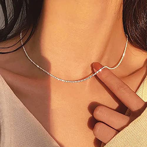 Atentuyi Silberne Choker-Halskette Glänzend Zierliche Gliederkette Dünne Halskette Minimalistischer Choker-Schmuck Für Frauen Und Mädchen von Atentuyi