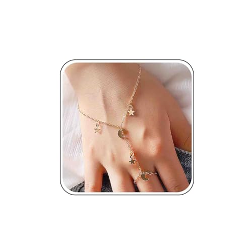 Atentuyi Stern Mond Quaste Anhänger Fingerring Armband Böhmische Handkette Dünne Metall Gold Finger Kette Retro Sklaven Armbänder Schmuck Für Frauen Und Mädchen von Atentuyi