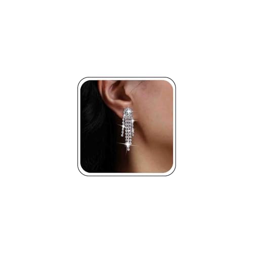 Atentuyi Strass Quaste Ohrringe Silber Cz Tropfen Braut Ohrring Kristall Hochzeit Ohrringe Lange Kette Kronleuchter Ohrringe Diamant Baumeln Ohrringe Schmuck Für Frauen Und Mädchen von Atentuyi