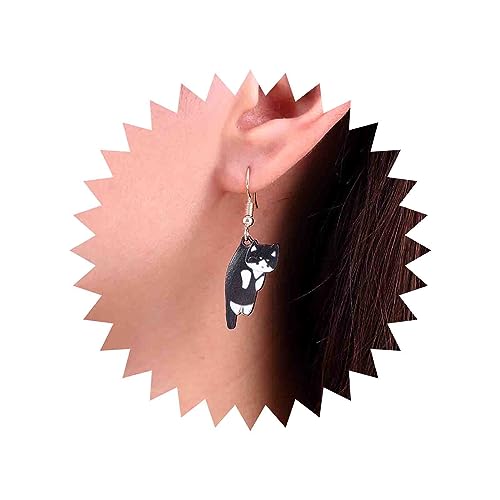 Atentuyi Süße Katze Drop Ohrringe Gold Emaille Weiß Schwarz Cartoon Tier Haken Ohrringe Schmuck Für Frauen Und Teenager-Mädchen von Atentuyi