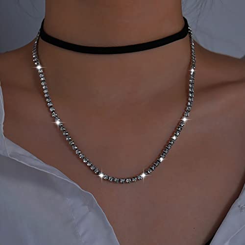 Atentuyi Tennis Halskette Silberne Lagenkette Schwarzer Samt Choker Strass Halskette Cubic Zirkonia Kette Mehrlagig Cz Halskette Schmuck Für Frauen Und Mädchen von Atentuyi