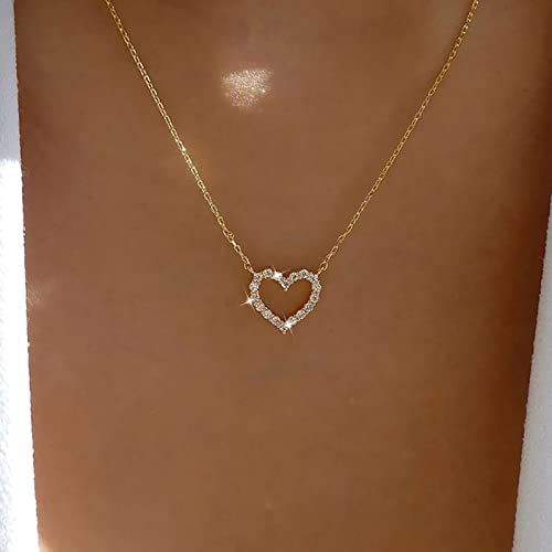 Atentuyi Winzige Cz Herz Anhänger Halskette Gold Strass Herz Choker Hohl Herz Halskette Herz Strass Halskette Zierliche Kette Einfache Halskette Schmuck Für Frauen Und Mädchen von Atentuyi