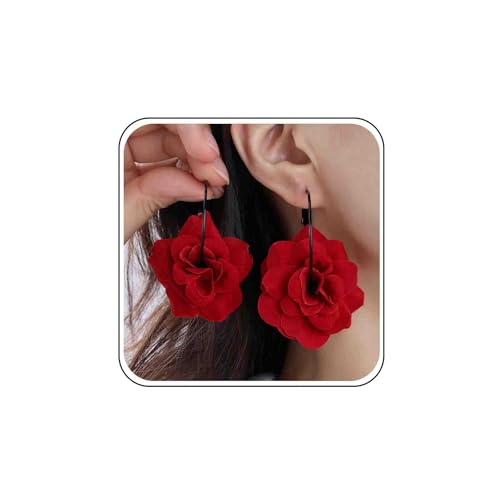 Big Weiße Blume Ohrringe - Große Rote Blume Reif Ohrringe mit Schwarzem Blütenblatt und Gelb Floral Tropfen - Lila Rose Baumeln - Gold Statement Hochzeit Schmuck für Frauen von Atentuyi