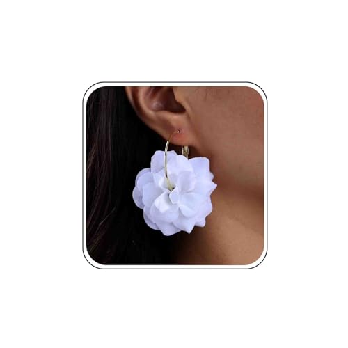 Big Weiße Blume Ohrringe Große Rote Blume Reif Ohrringe Schwarzes Blütenblatt Huggie Gelb Floral Tropfen Lila Rose Baumeln Gold Statement Hochzeit Schmuck Frauen von Atentuyi