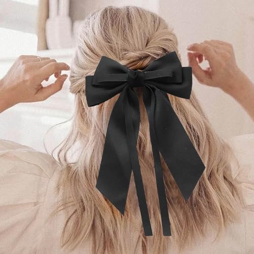 Black Haarschleifen Frauen Schleife Haarspangen Seidig Satin Clips Niedlichen Haarschleife Französisch Haar Band Bogen Langen Schwanz Bögen Hochzeit Spange Bogenknoten Haarschmuck Rot Rosa Weiß von Atentuyi