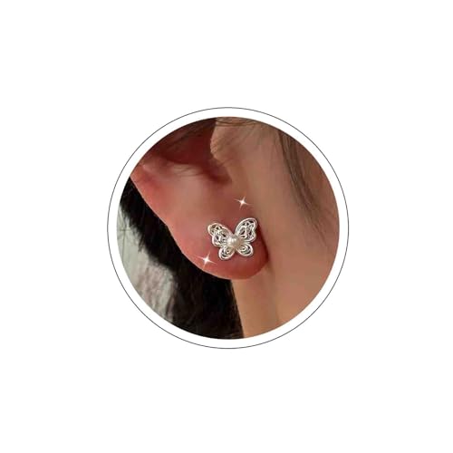 Boho Hochzeit Perle Mini Ohrstecker Silber Schmetterling Kleine Ohrringe Einfach Zierlich Kleiner Niedlich Winzig Zart Minimalistischen Knorpel Trendy Schmuck Für Frauen von Atentuyi