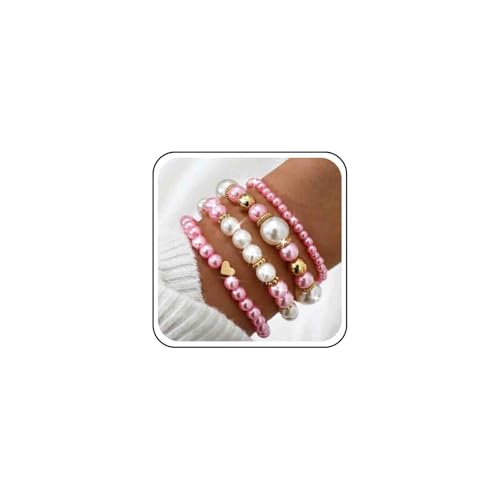 Boho Hochzeit Rosa Weiß Simulierte Perle Armband Stapel Klobig Dicke Perle Stretch Armbänder Sets Stapelbar Elastische Zierliche Kleine Perlen Kugel Einfach Minimalistischen Strand Fußkettchen Frauen von Atentuyi