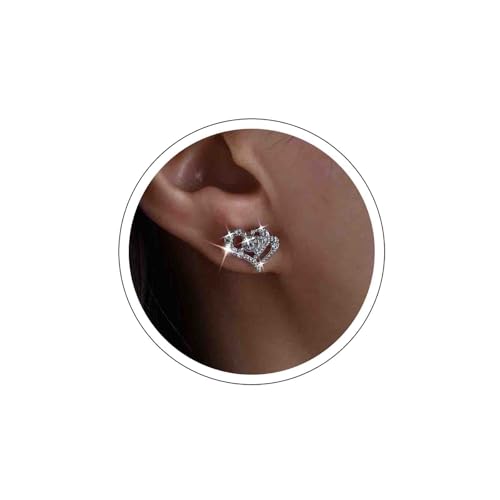 Boho Hochzeit Strass Mini Herz Ohrstecker Gold Silber Zierlich Cz Kleine Ohrringe Einfach Funkelnd Winzigen Kristall Niedlich Kleiner Liebe Zart Minimalistisch Knorpel Trendy Schmuck Für Frauen von Atentuyi