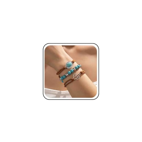 Boho Türkis Armband Stack Perlen Stretch Perlen Stapelbar Armbänder Set Braun Leder Cowboy Teal Western Cowgirl Urlaub Sommer Strand Ball Strang Einfach Fußkettchen Handgelenk Einstellbar Für Frauen von Atentuyi