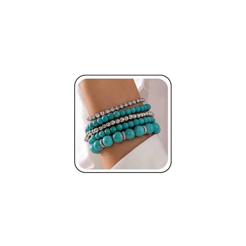 Boho Türkis Armband Stack Perlen Stretch Perlen Stapelbar Armbänder Set Cowboy Teal Western Cowgirl Urlaub Sommer Strand Ball Strang Funkelnde Cz Strass Einfache Fußkettchen Handgelenk Für Frauen von Atentuyi