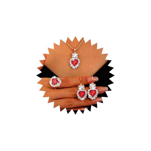 Gold Bräute Hochzeit Ohrring Und Halskette Ring-Set Schmuck-Set Rot Kristall Herz Anhänger Halskette Cz Herz Halskette Prom Partei Strass Baumeln Ohrringe Brautjungfer Braut Tropfen Ohrringe Frauen Gold Bräute Hochzeit Ohrring Und Halskette Ring-Set Schmuck-Set Rot Kristall Herz Anhänger Halskette Cz Herz Halskette Prom Partei Strass Baumeln Ohrringe Brautjungfer Braut Tropfen Ohrringe Frauen von Atentuyi