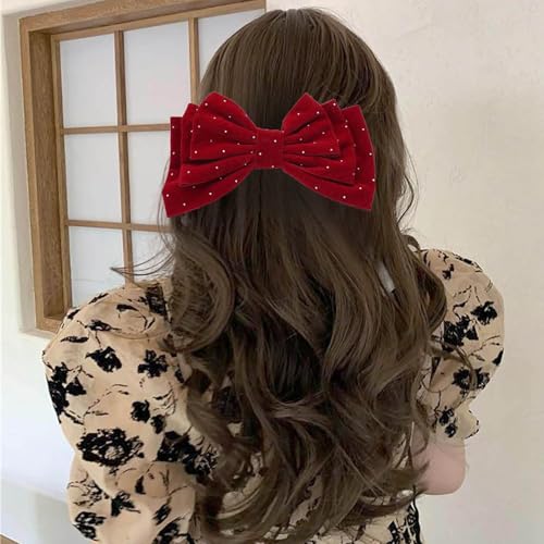 Large Haarschleifen Für Frauen Glitzernde Schleife Haarspangen Samtschleife Clips Niedliche Haarschleife Clips Französisch Schleife Kristall Schleifen Party Hochzeit Barrette Bowknot Haarschmuck Rot von Atentuyi