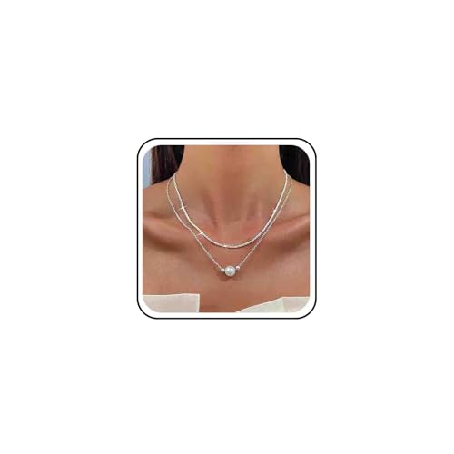 Layered Boho Hochzeit Kleine Perle Anhänger Halskette Silber Weiß Winzige Perle Tropfen Dünne Halskette Einfach Zierlich Minimalistischen Funkelnden Kette Niedlich Kleiner Kragen Zarten Für Frauen von Atentuyi