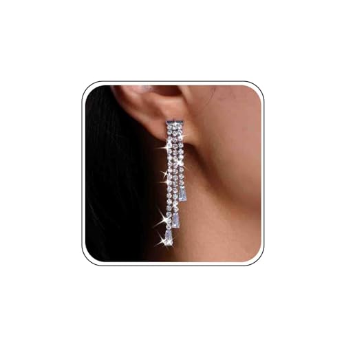 Long Strass Ohrringe Silber Gold Hochzeit Ohrringe Bräute Funkeln Kristall Baumeln Ohrringe Prom Cubic Zirkonia Diamant Ohrringe Cz Quaste Tropfen Ohrringe Partei Aussage Ohrringe Schmuck Für Frauen von Atentuyi