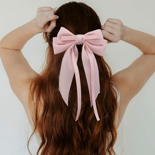 Pink Haarschleifen Für Frauen Schleife Haarspangen Seidig Satin Schleife Clips Niedlich Haar Clip Französisch Haar Band Bogen Lange Schwanz Bögen Hochzeit Barrette Bowknot Haarschmuck Rot Schwarz Weiß von Atentuyi