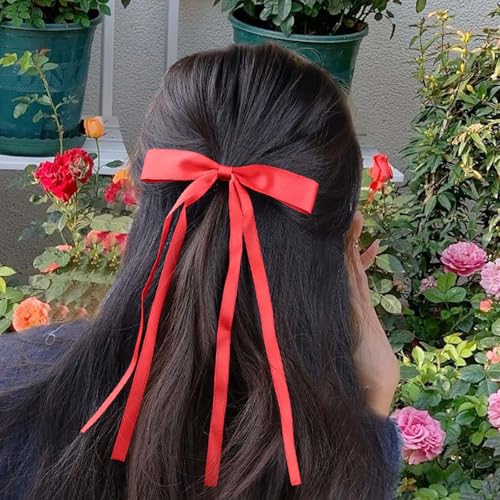 Red Haarschleifen Frauen Kleine Schleife Haarspangen Seidige Satinschleife Clips Niedlichen Haarschleife Französisch Haar Band Bogen Langen Schwanz Bögen Hochzeit Barrette Bowknot Rosa Weiß Schwarz von Atentuyi