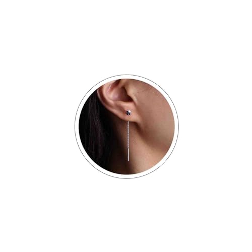 Silver Einfädler Ohrringe Cz Linie Durchziehen Ohrringe Quaste Kette Ohrringe Schwarz Kristall Kette Tropfen Ohrringe Bar Kette Baumeln Ohrringe Lange Kette Thread Ohrringe Schmuck Für Frauen von Atentuyi