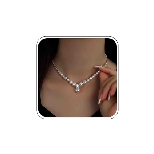 Silver Perlen Anhänger Halskette Kette Weiße Perle Strang Halskette Zierliche Perle Halskette Perle Choker Cz Runde Perle Tropfen Halskette Einfache Halskette Für Frauen Hochzeit Brautjungfer Schmuck von Atentuyi