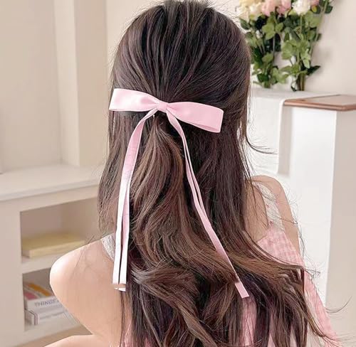 Small Haarschleifen Für Frauen Schleife Haarspangen Seidig Satin Clips Niedlichen Haarschleife Clips Französisch Haar Band Bogen Langen Schwanz Bögen Hochzeit Spange Bogenknoten Rosa Rot Weiß Schwarz von Atentuyi