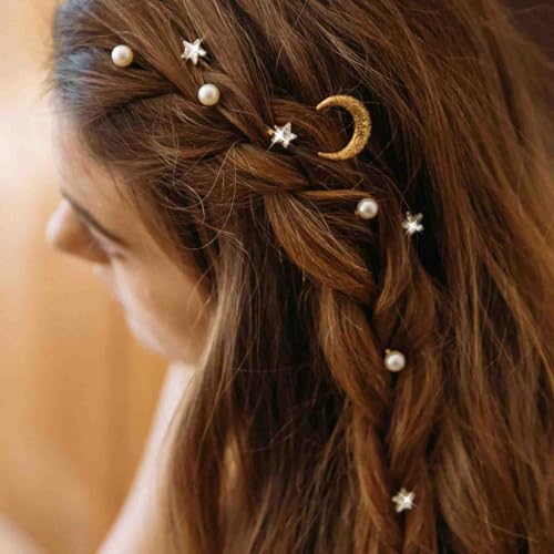 Sparkle Hochzeit Haarspangen Gold Kristall Hochzeit Haarteile Für Bräute Cz Braut Haarnadeln Stern Brautjungfer Perle Bobby Pins Mond Barrette Hochzeit Haarschmuck Set Schmuck Für Frauen von Atentuyi