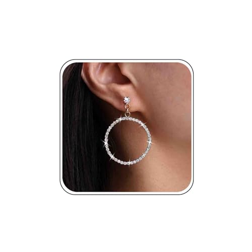 Wedding Diamant-Reifen-Ohrringe Für Frauen Große Strass-Stein-Reifen-Ohrringe Cz Stud Huggie Hoop Drop Ohrringe Gold-Reifen-Ohrringe Kristall Reif Baumeln Ohrringe Silber Aussage Ohrringe Schmuck von Atentuyi