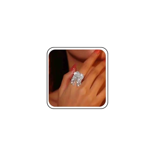 Wedding Funkelnden Strass Ringe Silber Diamant Prom Gemeinsamen Knoten Midi Knöchel Fingerringe Einstellbar Zierlich Kristall Braut Zart Cz Herzförmigen Bräute Glänzend Brautjungfer Einfachen Frauen von Atentuyi