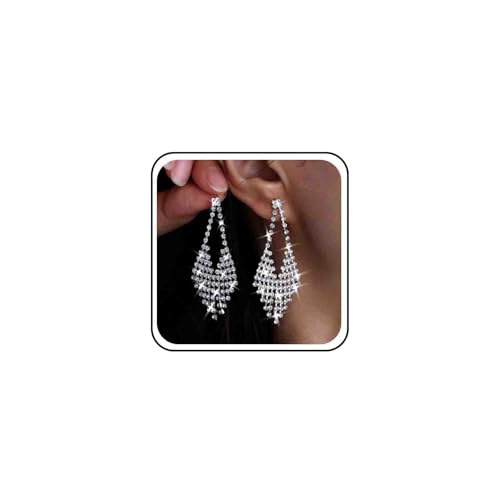 Wedding Gold Silber Lange Strass Ohrringe Funkelnde Prom Braut Kristall Baumeln Ohrringe Einfach Zierlich Diamant Tropfen Bräute Zart Cz Kette Quaste Kronleuchter Formal Glänzend Brautjungfer Frauen von Atentuyi
