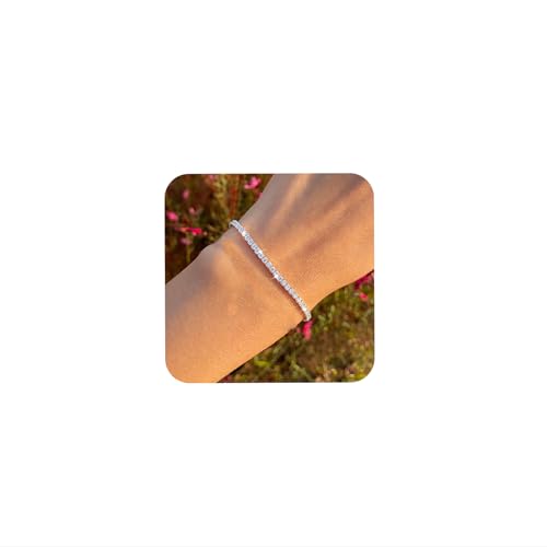 Wedding Tennis Armband Silber Braut Strass Armband Armreif Cz Tennis Kette Armbänder Kristall Funkelnde Armbänder Fußkettchen Minimalistisches Armband Zierliches Imitation Diamant Für Frauen Mädchen von Atentuyi