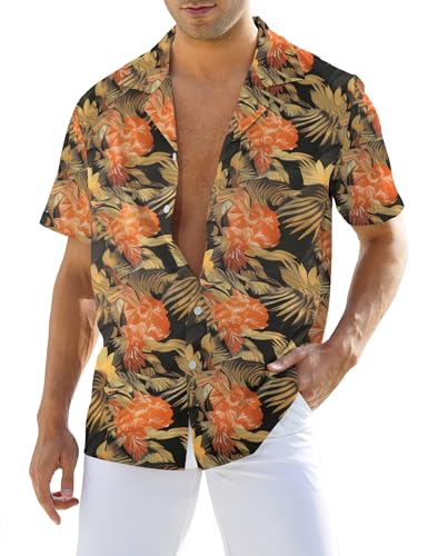 Atforna Hawaii Hemd Männer Flamingos Hemd Herren Kurzarm Freizeithemden Party Outfit Sommerhemd Unisex Hawaiihemd Regular Fit Strand Shirt Schwarz Floral L von Atforna