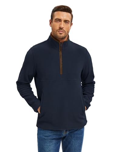 Atforna Herren Fleece Pullover Half Zip Fleecejacke mit Taschen Herbst Winter Übergangsjacke Microfleece Outdoor Sweatshirt, Dunkelblau, XXL von Atforna