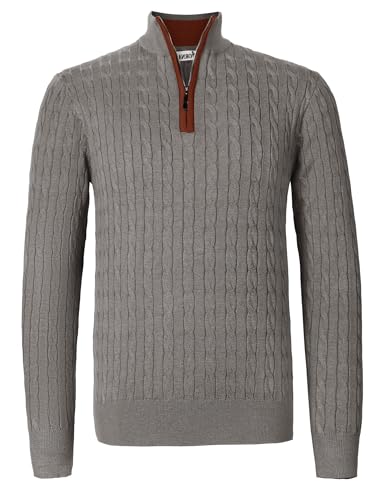Atforna Herren Stehkragen Pullover Strickpullover Winter Half Zip Pullover Troyer Herren Langarm mit Reißverschluss Zopfmuster Rippen Bündchen, Grau, L von Atforna