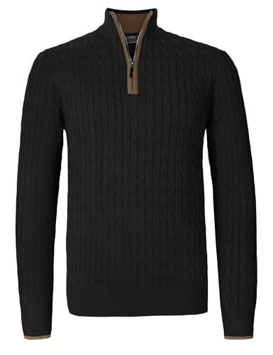 Atforna Herren Stehkragen Pullover Strickpullover Winter Half Zip Pullover Troyer Herren Langarm mit Reißverschluss Zopfmuster Rippen Bündchen, Schwarz, L von Atforna