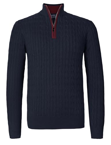 Atforna Herren Stehkragen Pullover Strickpullover Winter Half Zip Pullover Troyer Herren Langarm mit Reißverschluss Zopfmuster Rippen Bündchen, Blau, 3XL von Atforna