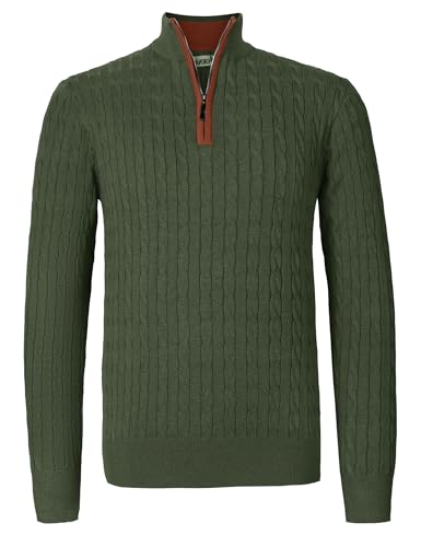 Atforna Herren Stehkragen Pullover Strickpullover Winter Half Zip Pullover Troyer Herren Langarm mit Reißverschluss Zopfmuster Rippen Bündchen, Grün, XXL von Atforna