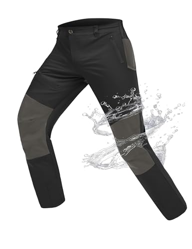 Herren wasserdichte Wanderhose Trekkinghose, Outdoor Hosen Funktionshose Fahrradbekleidung mit 4 Reißverschlusstaschen Winddicht für Radfahrer Abenteurer Skifahrer, Patchwork-Schwarz, XXL von Atforna