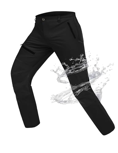 Herren wasserdichte Wanderhose Trekkinghose, Outdoor Hosen Funktionshose Fahrradbekleidung mit 4 Reißverschlusstaschen Winddicht für Radfahrer Abenteurer Skifahrer, Schwarz, L von Atforna