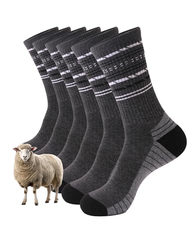 Atforna Merino Wandersocken Herren, Outdoor Socken Trekkingsocken, Merinowolle Sportsocken Laufsocken Unisex, Atmungsaktiv & Gepolstert, 3 Paar Grau 43-46 von Atforna