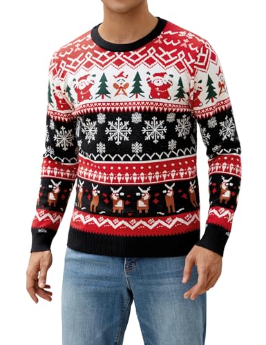 Atforna Weihnachtspullover Herren Ugly Christmas Sweater Lustig Weihnachtspulli Rundhals Strickpullover mit Schneeflocke Weich Christmas Jumper Langarm Pullover für Weihnachten Party Schwarz XL Atforna Weihnachtspullover Herren Ugly Christmas Sweater Lustig Weihnachtspulli Rundhals Strickpullover mit Schneeflocke Weich Christmas Jumper Langarm Pullover für Weihnachten Party Schwarz XL von Atforna
