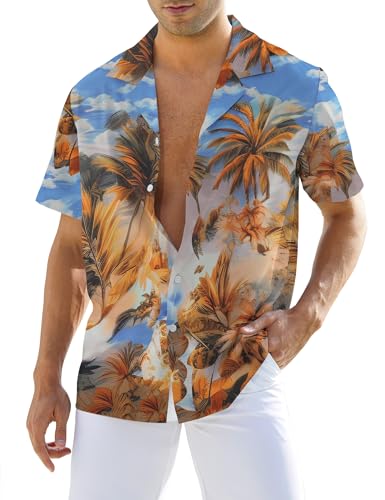 Atforna Hawaii Hemd Männer Kokospalme Hemd Herren Kurzarm Freizeithemden Party Outfit Sommerhemd Unisex Hawaiihemd Regular Fit Strand Shirt Blau Kokospalme L von Atforna