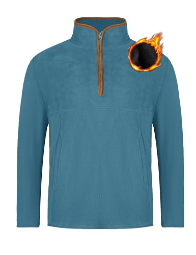 Herren Fleece Pullover Half Zip Fleecejacke mit Taschen Herbst Winter Übergangsjacke Microfleece Outdoor Sweatshirt, Blau, L von Atforna