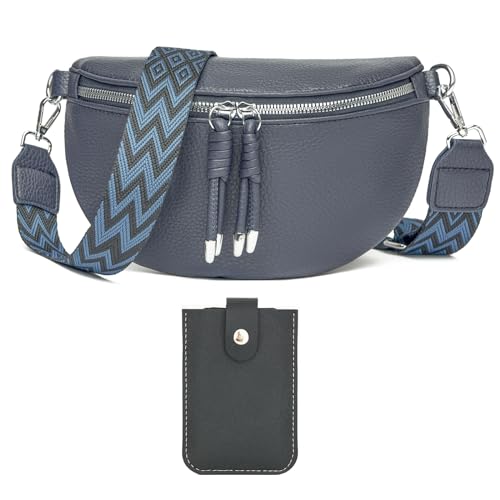 Atgbiem Bauchtasche Damen Stylisch Umhängetasche Damen Crossbody Bag Damen Breiter Gurt Blau mit Kreditkartenhalter von Atgbiem