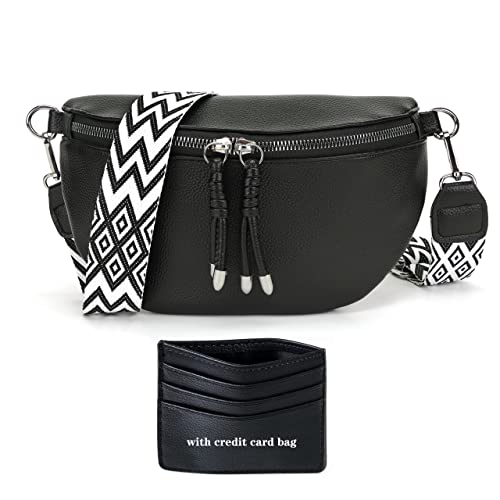 Atgbiem Bauchtasche Damen Schwarz Umhängetaschen Damen Crossbody Bag Damen Breiter Gurt Brusttasche Damen Gürteltasche Veganes Leder Kreditkartenpaket senden von Atgbiem