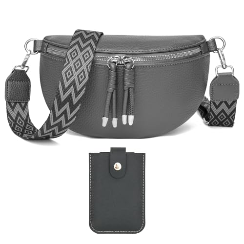 Atgbiem Umhängetasche Damen Bauchtasche Damen Stylisch Crossbody Bag Damen Breiter Gurt Dunkelgrau mit Kreditkartenhalter von Atgbiem