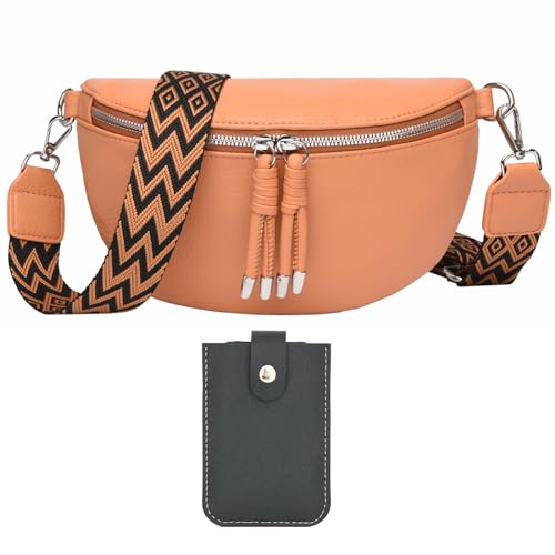 Atgbiem Umhängetasche Damen Bauchtasche Damen Stylisch Crossbody Bag Damen Breiter Gurt Orange Farbe mit Kreditkartenhalter von Atgbiem